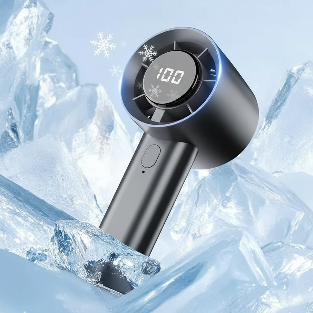 Portable Mini Handheld Fan with LED Display Semiconductor Refrigeration 100 Speeds USB Rechargeable Battery Outdoor Fan