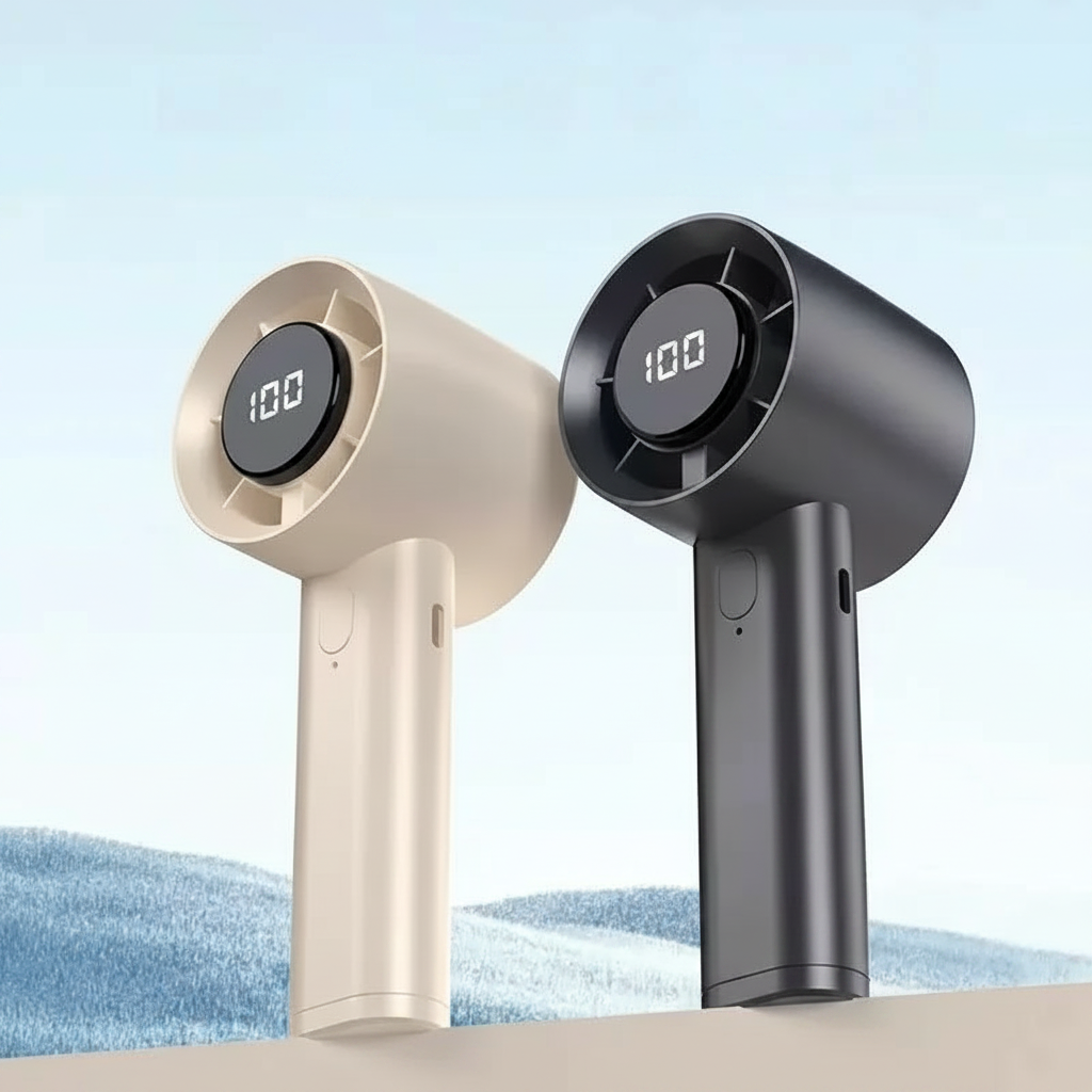 Portable Mini Handheld Fan with LED Display Semiconductor Refrigeration 100 Speeds USB Rechargeable Battery Outdoor Fan